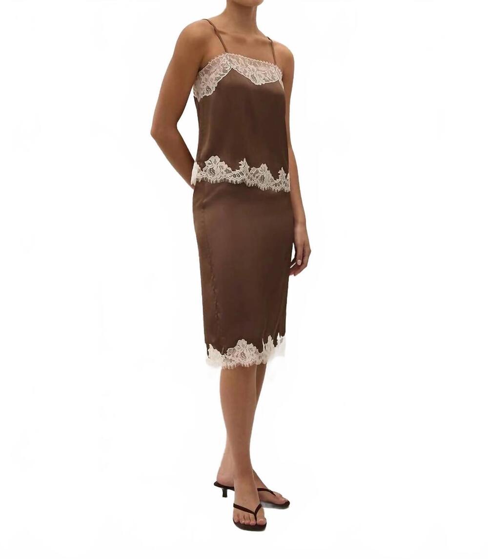 NEW FAITHFULL THE BRAND marisol midi skirt in chocolate lace